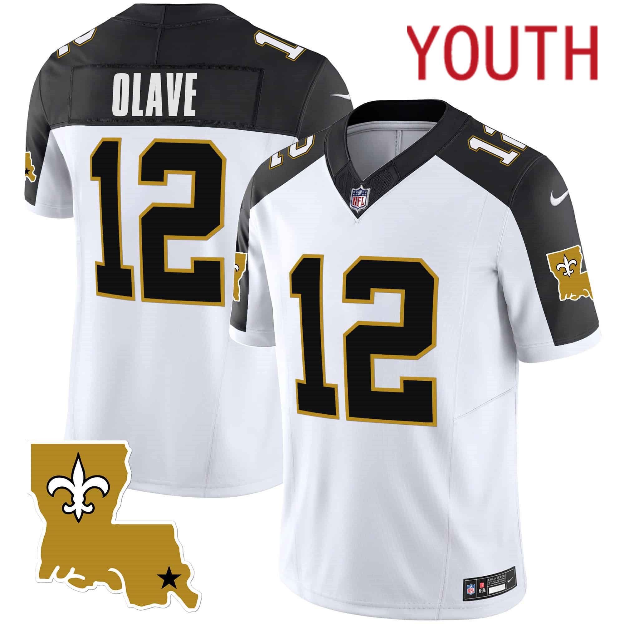 Youth New Orleans Saints #12 Olave White 2024 Nike 1987 Legacy Vapor Limited NFL Jersey style 1->youth nfl jersey->Youth Jersey